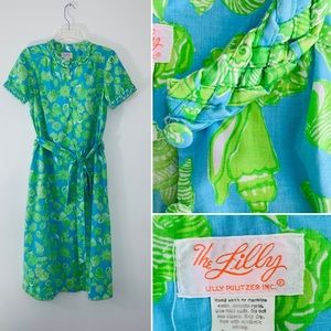 Vintage The Lilly Lilly Pulitzer Turquoise & Lime Shell-Print Midi Dress
